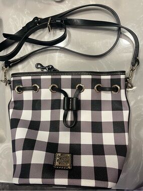 Dooney & Bourke Black and White Gingham Drawstring Crossbody